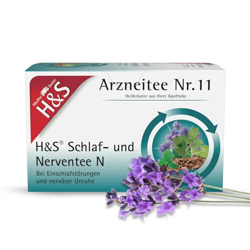 H&S Schlaf- und Nerventee N: Arzneitee Nr. 11 mit Baldrian, Lavendel und Melisse, bei Einschlafstörungen und nervöser Unruhe, 20 x 2 g von H & S