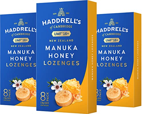 Haddrells Manuka Honig Bonbon - MGO 550+, 3 Packungen - Hustenbonbon aus Neuseeland mit zertifiziertem Methylglyoxal Gehalt, laborgeprüft – Halsbonbon (Honig) von HADDRELLS OF CAMBRIDGE