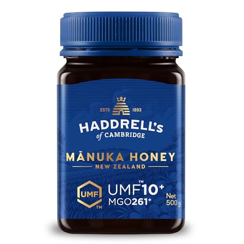 Haddrells Manuka Honig - 250+ MGO, 500g - Premium Honig aus Neuseeland mit zertifiziertem Methylglyoxal Gehalt, laborgeprüft - Manukahonig von HADDRELLS OF CAMBRIDGE