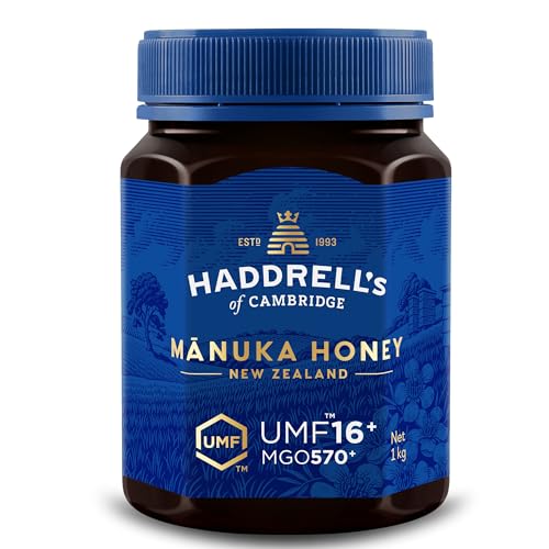 Haddrell's of Cambridge Manuka Honig 550+ MGO (UMF 16+) 1KG | Zertifizierter Manukahonig aus Neuseeland | Reich an Methylglyoxal | Nachhaltig, roh und mit hohem MGO-Gehalt | Honig in Premium-Qualität von HADDRELLS OF CAMBRIDGE
