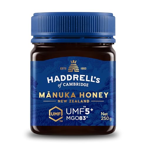 Haddrell's of Cambridge Manuka Honig 80+ MGO (UMF 5+) 250g – Zertifizierter Manukahonig aus Neuseeland – Reich an Methylglyoxal – Nachhaltig, roh und mit gutem MGO-Gehalt – Honig in Premium-Qualität von HADDRELLS OF CAMBRIDGE