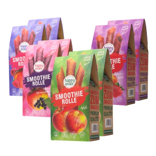 Bio Smoothierollen Vorteilspaket 8 Stück - Frucht Snack aus 100% Frucht: Apfel, Erdbeere, Himbeere, schwarze Johannisbeere von HÄPPYSNÄX