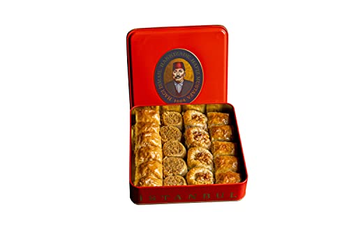 Hafiz Mustafa 1864 Istanbul Baklava Gebäckdose – Gebackene Baklava Dessertsnacks aus frischen Phyllo-Teigblättern, Pistazie, Haselnuss – Türkisches Süßigkeitentablett Geschenkideen für Geburtstag von HAFIZ MUSTAFA 1864 ISTANBUL