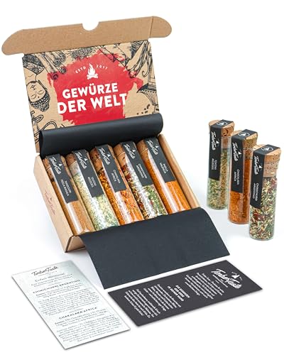 TIMBER TASTE® 5 Gewürze aus aller Welt - Seltene Gewürze Geschenkset Männer - Ausgefallenes Vatertagsgeschenk Gewürzset Grillgewürze - Geschenk zum Vatertag - 5 Gewürze Set Geschenk für Köche von Timber Taste