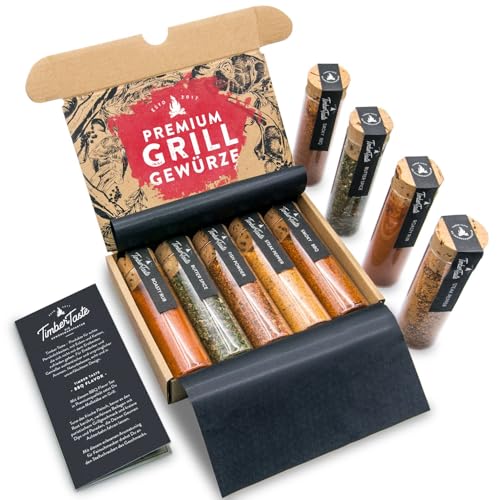 TIMBER TASTE® Grill Gewürze Geschenkset Männer - 5 erlesene BBQ Grillgewürze inkl. Rezepte - Grill Zubehör Geschenke für Männer - Besonderes Gewürze Set für Ihn - Geschenke für Erwachsene - Gewürzset TIMBER TASTE® Grill Gewürze Geschenkset Männer - 5 erlesene BBQ Grillgewürze inkl. Rezepte - Grill Zubehör Geschenke für Männer - Besonderes Gewürze Set für Ihn - Geschenke für Erwachsene - Gewürzset von Timber Taste