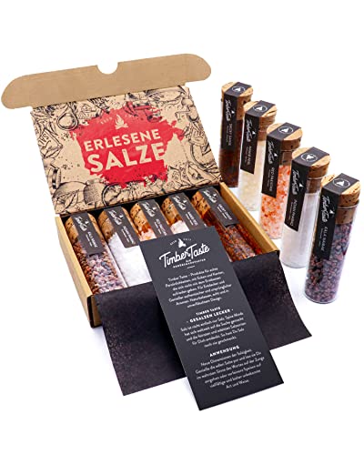 TIMBER TASTE® Gourmet Salz Gewürze Geschenkset | 5 erlesene Salze aus aller Welt | Gewürze Set Geschenk für Mann & Frau Geburtstag | Besonderes Ostergeschenk für Erwachsene | Salz Gewürze Set von Timber Taste