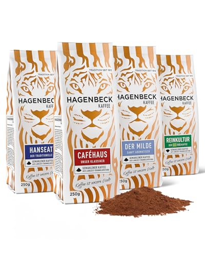 Hagenbeck Kaffee Probier-Set | Aromatischer Filter-Kaffee gemahlen | Je 250g Cafehaus, Hanseat, Der Milde & Bio-Reinkultur | Kaffee-Bohnen gemahlen für Kaffeemaschinen & manuelle Kaffeebereiter von Hagenbeck Kaffee