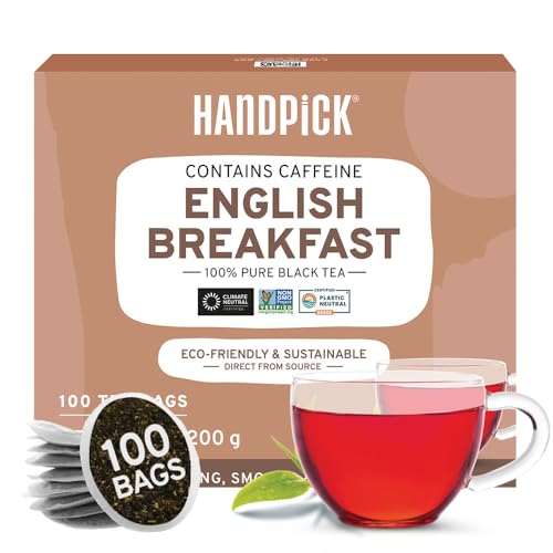 HANDPICK, Englisches Frühstück Schwarzteebeutel (100 Stück) Starker, robuster| Umweltbewusste Teebeutel, Aufbrühen Englischer Frühstücks Tee & Kombucha Tee von HANDPICK