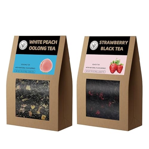 HANFANGLING Weißer Pfirsich-Oolong-Tee und Erdbeer-Schwarztee, Natürlicher Loser Blatttee, ie Wahl Für Ein Schönes Leben,Geschenktee (Weißer Pfirsich-Oolong-Tee + Erdbeer-Schwarztee) von HANFANGLING