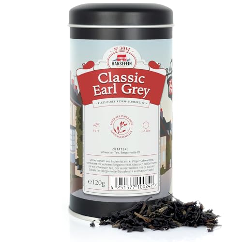Hansefein Classic Earl Grey Schwarzer Tee als tee geschenk oder tee set zum genießen perfektes tee geschenkset in der tee box Schwarztee mit Bergamotte (120g) von HANSEFEIN
