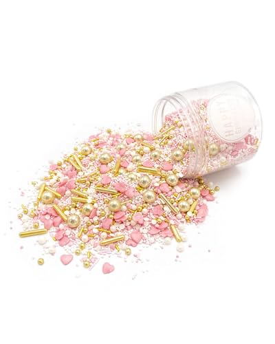 Happy Sprinkles Princess Diary | Streusel Mix in rosa gold weiß| zum Backen und Verzieren von Torten Kuchen Plätzchen Cupcakes Eis | mit Herzen, Nonpareilles & Perlen |Handgemischt in Hamburg (90g) von HAPPY SPRINKLES