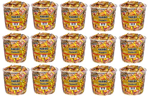 15 Dosen Harfibo Goldbären Minibeutel a 980 g Goldbären 100 x 10 g in Runddose von HARIBO