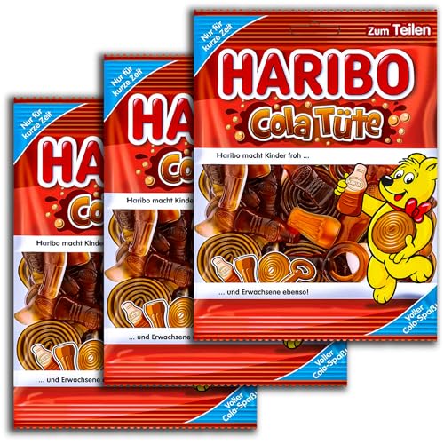 3 er Pack Haribo Cola Tüte 3 x 175g Mischung aus Fruchtgummi und Schaumzucker mit Colageschmack von HARIBO