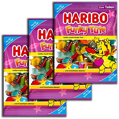 3 er Pack Haribo Funky Tüte 3 x 175g Mischung aus Fruchtgummi und Konfekt von HARIBO