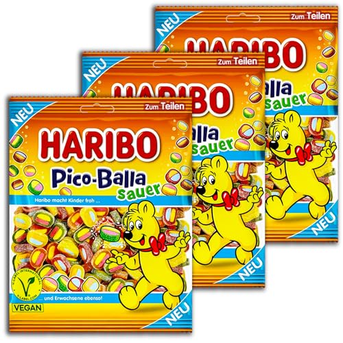 3 er Pack Haribo Pico-Balla sauer vegan 3 x 160g Saures Fruchtgummi mit Konfektfüllung von HARIBO