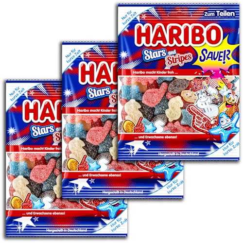 3 er Pack Haribo Stars and Stripes sauer 3x 175g Fruchtgummi von HARIBO