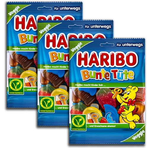 3 er Pack Haribo Unterwegs Bunte Tüte vegetarisch 3 x 100 g 3 er Pack Haribo Unterwegs Bunte Tüte vegetarisch 3 x 100 g von HARIBO