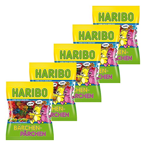 Haribo Bärchen-Pärchen, 5er Pack, Gummibärchen, Weingummi, Fruchtgummi, Im Beutel, Tüte von HARIBO
