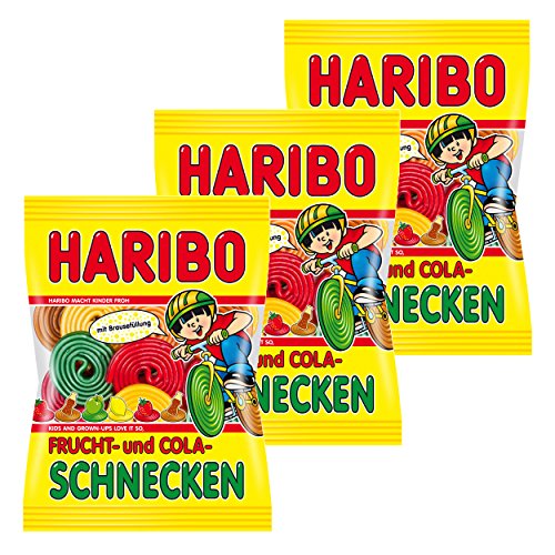 Haribo Frucht- und Cola Schnecken, 3er Pack, Gummibärchen, Weingummi, Fruchtgummi, Im Beutel, Tüte, 175 g von HARIBO