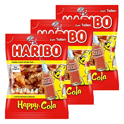 Haribo Happy Cola, 3er Pack, Gummibärchen, Weingummi, Fruchtgummi, Im Beutel, Tüte von HARIBO