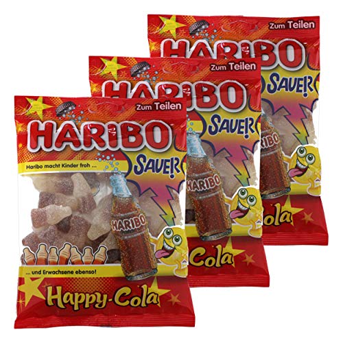 Haribo Happy Cola Lemon Fresh, 3er Pack, Gummibärchen, Weingummi, Fruchtgummi, Im Beutel, Tüte, 200 g von HARIBO