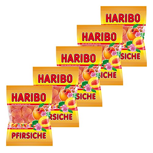 Haribo Pfirsiche, 5er Pack, Gummibärchen, Weingummi, Fruchtgummi, Im Beutel, Tüte von HARIBO