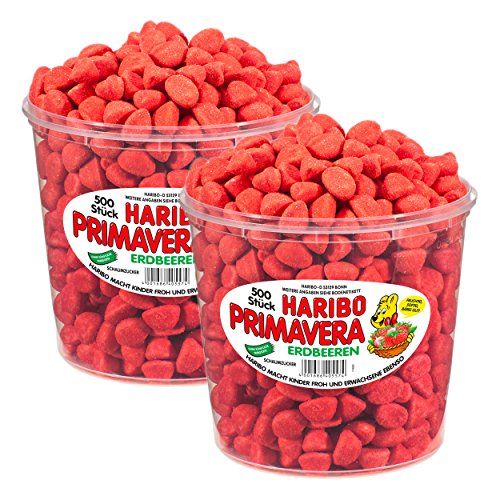Haribo Primavera Erdbeeren Klein, 2er Pack, Fruchtiger Schaumzucker, Süßwaren, 1000 Stück von HARIBO