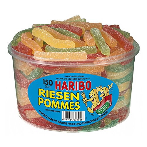 Haribo Riesen Pommes 3 x 150 Stück in Runddose, je 1200g, Fruchtgummi von HARIBO