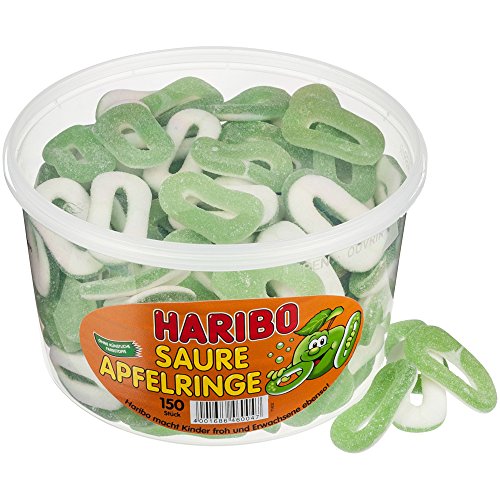 Haribo Saure Apfelringe 150 Stück in Runddose, 1200g von HARIBO