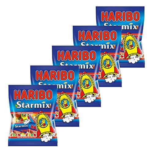 Haribo Starmix Mini, 5er Pack, Gummibärchen, Weingummi, Fruchtgummi mit Schaumzucker, Im Beutel, Tüte von HARIBO