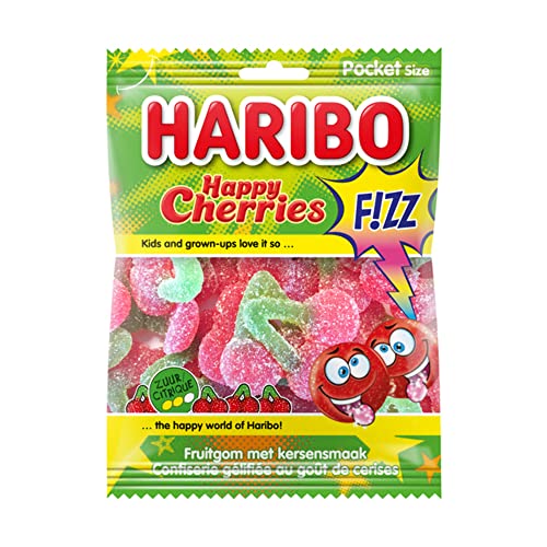 Sußichkeiten Haribo | Fröhliche Kirschen Fizz-Beutel | Haribo Box | Haribo Großpackung | 28 Pack | 1960 Gram Total von HARIBO