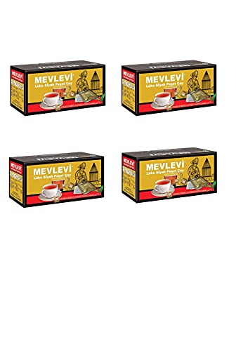 Mevlevi schwarzer Tee Earl Grey Ceylon, Beuteltee (25 x 2,5 g = 62,5 g) (4 Packungen (4 x 25 x 2,5 g)) von MEVLEVI-TEE Echter Schwarzer Ceylon Tee