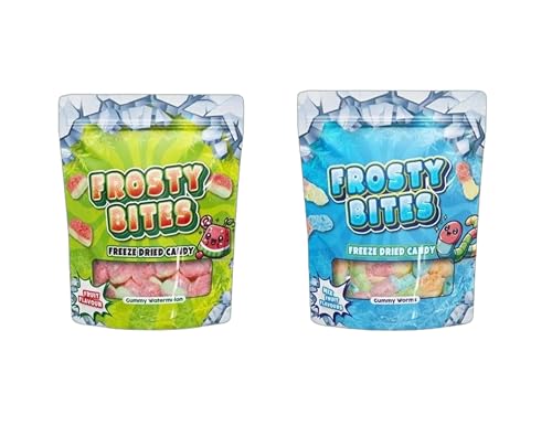 2x Gefriergetrocknete Süßigkeiten – Freeze Dried Candy (50g) | Frosty Bites | Knusprig & Intensiv (Wassermelone und Wurm) von HEART FOR CARDS