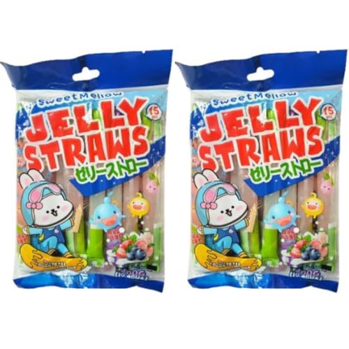 2x TXMM Blue Jelly Sticks Fruchtgummi Jelly Strips Straws Mix 2x 300g + Heartforcards® Versandschutz (15er Joghurt Flavor) von HEART FOR CARDS