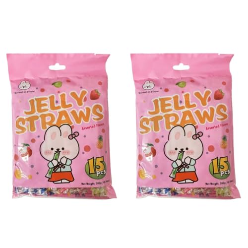 2x TXMM Pink Jelly Sticks Fruchtgummi Jelly Strips Straws Mix 2x 300g + Heartforcards® Versandschutz (5 Assorted Mix Flavors) von HEART FOR CARDS