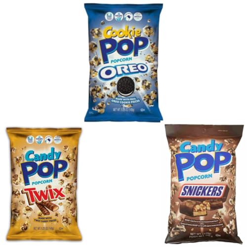 3 x Candy Pop Popcorn - Canadian Chocolate Popcorn 149g (ALLE 3 SORTEN (OREO, SNICKERS, TWIX)) von HEART FOR CARDS