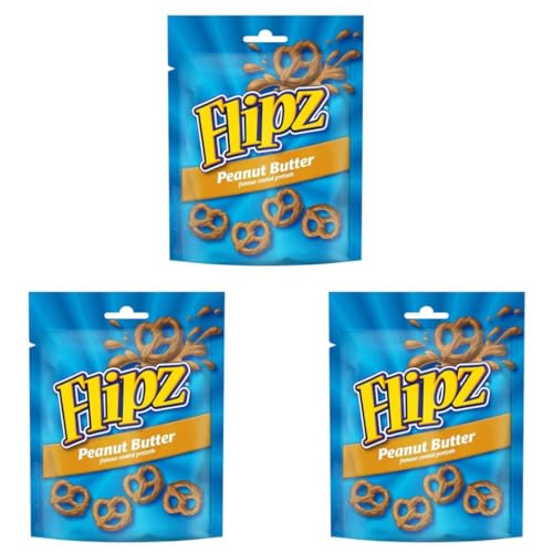 3er Probierpaket Flipz Pretzels - 3 mal Flavor Coated Pretzels - 3x90g Packung- im Leckeren Geschmack: Peanut Butter + Heartforcards® Versandschutz (Peanut Butter) von HEART FOR CARDS