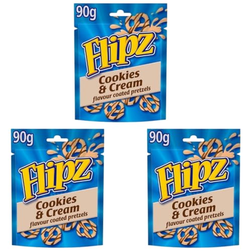 3er Probierpaket Flipz Pretzels - 3 mal Flavor Coated Pretzels - 3x90g Packung- im Leckeren Geschmack: Cookies & Cream + Heartforcards® Versandschutz (Cookies & Cream) von HEART FOR CARDS