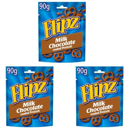 3er Probierpaket Flipz Pretzels - 3 mal Flavor Coated Pretzels - 3x90g Packung- im Leckeren Geschmack: Milk Chocolate + Heartforcards® Versandschutz (Milk Chocolate) von HEART FOR CARDS