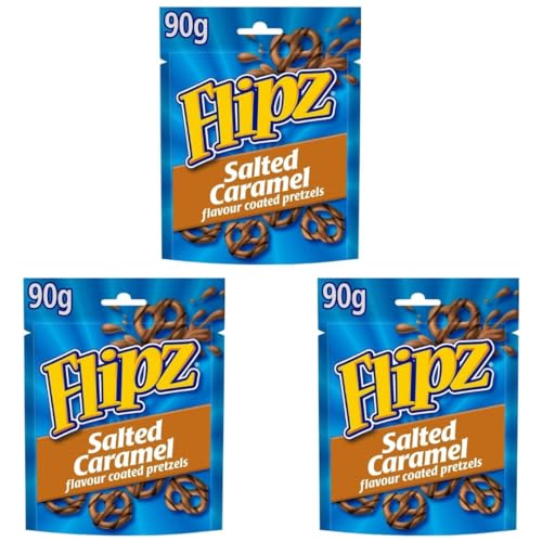 3er Probierpaket Flipz Pretzels - 3 mal Flavor Coated Pretzels - 3x90g Packung- im Leckeren Geschmack: Salted Caramel + Heartforcards® Versandschutz (Salted Caramel) von HEART FOR CARDS