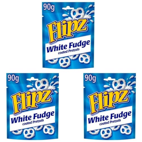 3er Probierpaket Flipz Pretzels - 3 mal Flavor Coated Pretzels - 3x90g Packung- im Leckeren Geschmack: White Fudge + Heartforcards® Versandschutz (White Fudge) von HEART FOR CARDS