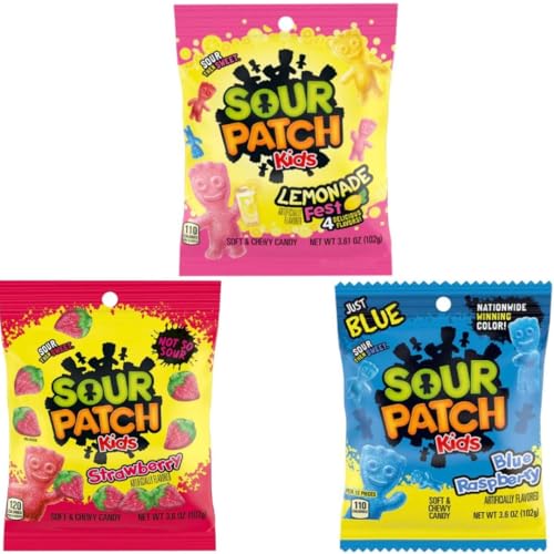 3er SOUR PATCH KIDS ÜBERRRASCHUNGSPAKET - 3x102G BEUTEL - 10 leckere verschiedene Sorten möglich alles was das Sour Patch Sortiment her gibt + Heartforcards® Versandschutz von HEART FOR CARDS