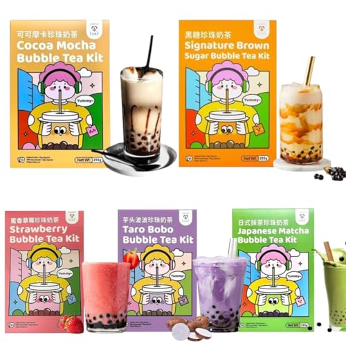 3er Tokimeki Bubble Tea Mix Kit 3x255g | 3 zufällig ausgewählte Geschmäcker | Einfach zu Hause zubereiten | Matcha, Cocoa Motcha, Strawberry, Taro & Brown Sugar + Heartforcards® Versandschutz von HEART FOR CARDS