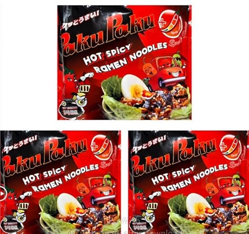 3x PAKU PAKU INSTANT HOT & SPICY RAMEN NOODLES - 3x140g + Heartforcards® Versandschutz (Speedy Spicy) von HEART FOR CARDS