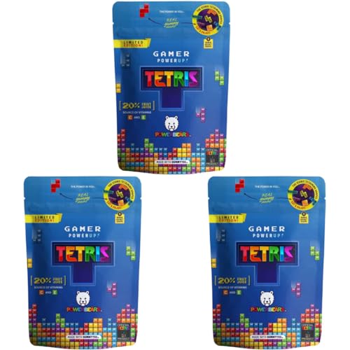 3x Tetris Powerbeärs Fruchtgummis - Gamer PowerUp Tetris Snack - 3x125g Packung + Heartforcards® Versandschutz (3) von HEART FOR CARDS