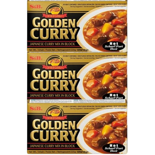 3x220g S&B GOLDEN CURRY BLACK- Japanese Curry Mix - vegetarian no meat contained - Geschmack: Hot + Heartforcards® Versandschutz von HEART FOR CARDS