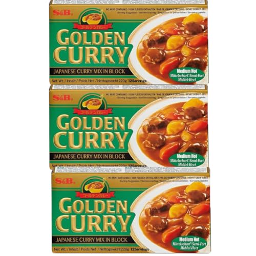 3x220g S&B GOLDEN CURRY GREEN - Japanese Curry Mix - vegetarian no meat contained - Geschmack: Medium + Heartforcards® Versandschutz von HEART FOR CARDS