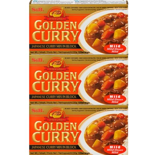 3x220g S&B GOLDEN CURRY ORANGE - Japanese Curry Mix - vegetarian no meat contained - Geschmack: Mild + Heartforcards® Versandschutz von HEART FOR CARDS
