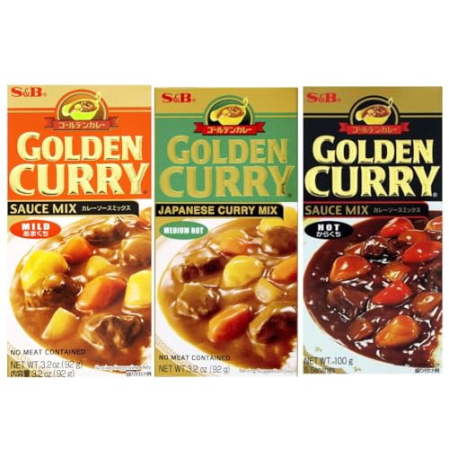 3x92g S&B GOLDEN CURRY MIX - Japanese Curry Mix - vegetarian no meat contained - 3 Geschmäcker: Mild, Medium Hot & Hot + Heartforcards® Versandschutz von HEART FOR CARDS