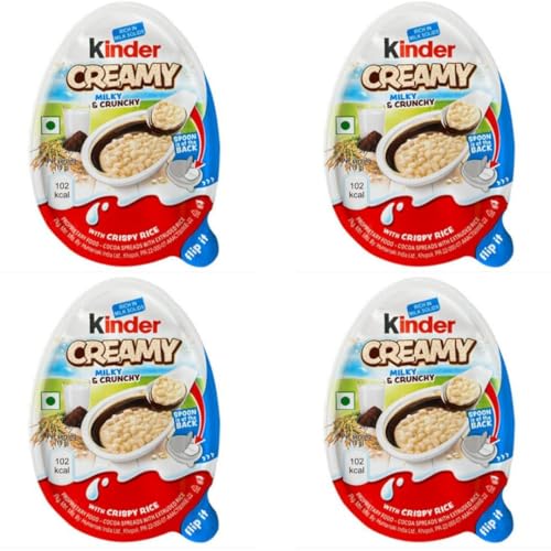 4 x KINDER CREAMY – MILKY & CRUNCHY (4 x 19 G) + Heartforcards® Schutz für den Versand von HEART FOR CARDS